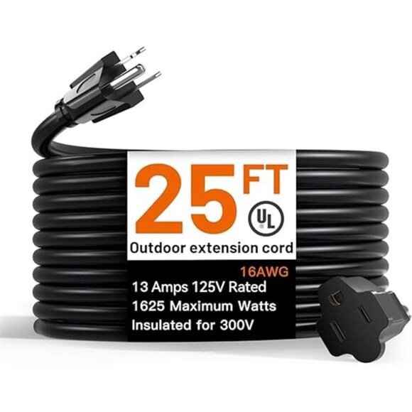 25 Feet Outdoor Extension Cord Waterproof Deep Black 16 AWG 3 Prong, Flexible - Picture 7 of 7